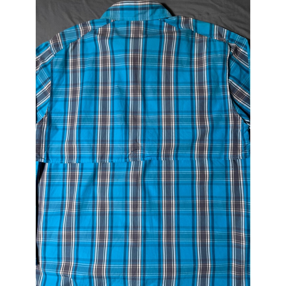 Fariani Italy Mens M Blue Plaid 100% Cotton Outdoor Trek Fishing Shirt‎ Vented - Picture 7 of 8
